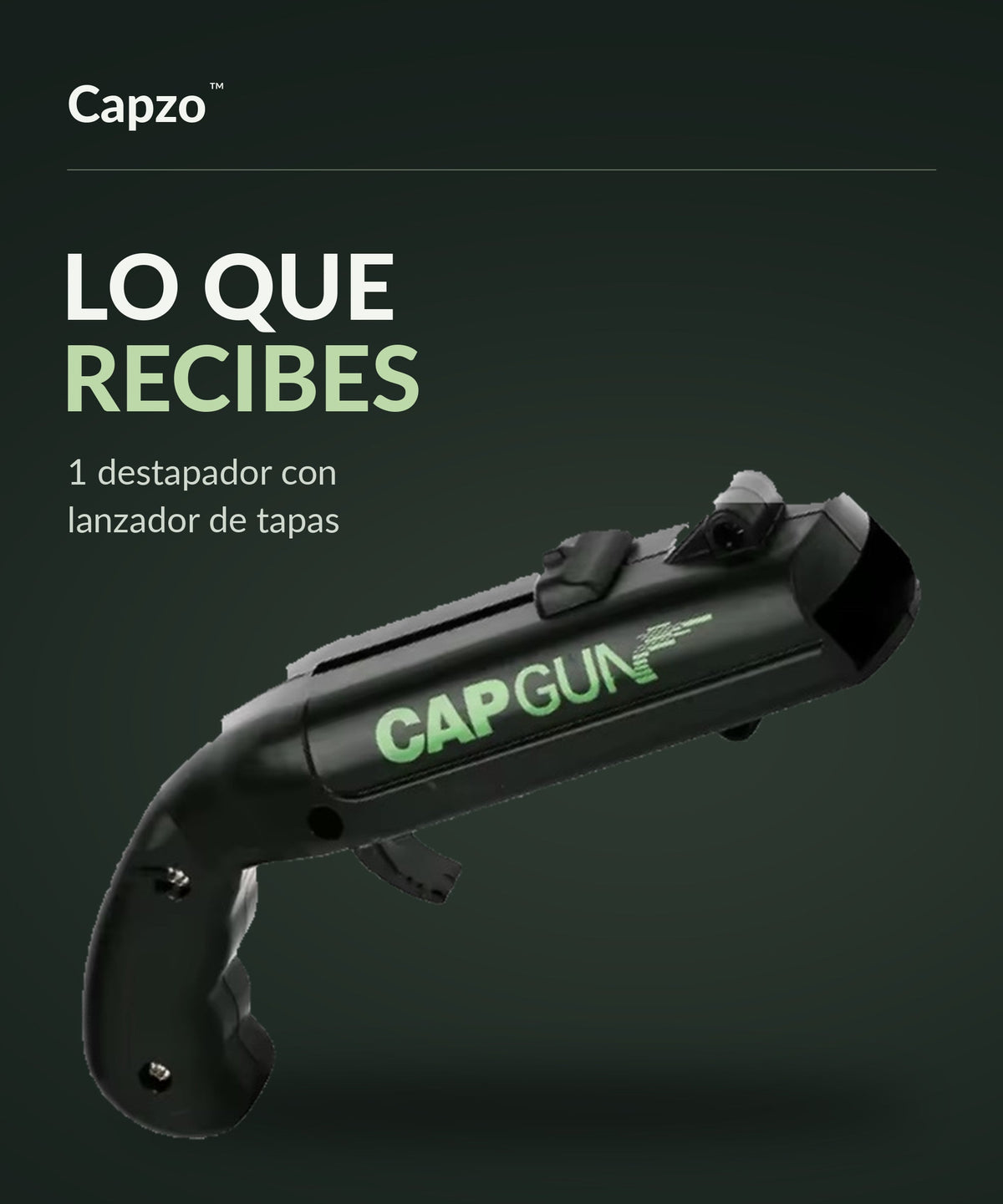 Lo que recibes: un destapador de botellas con lanzador de tapas.