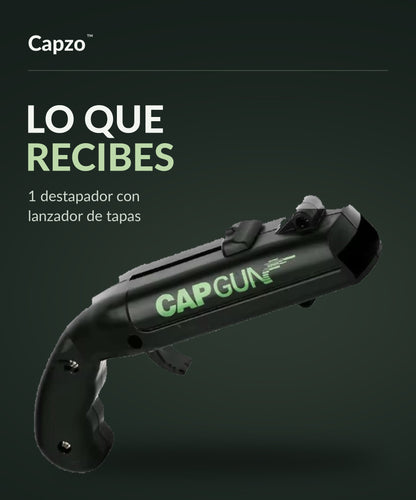 Lo que recibes: un destapador de botellas con lanzador de tapas.